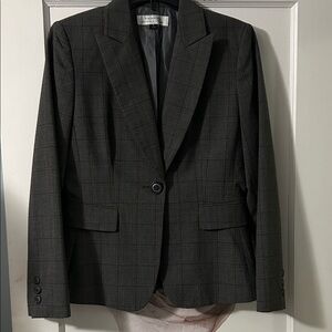 Tahari Brown Charcoal Plaid Single-Button Blazer